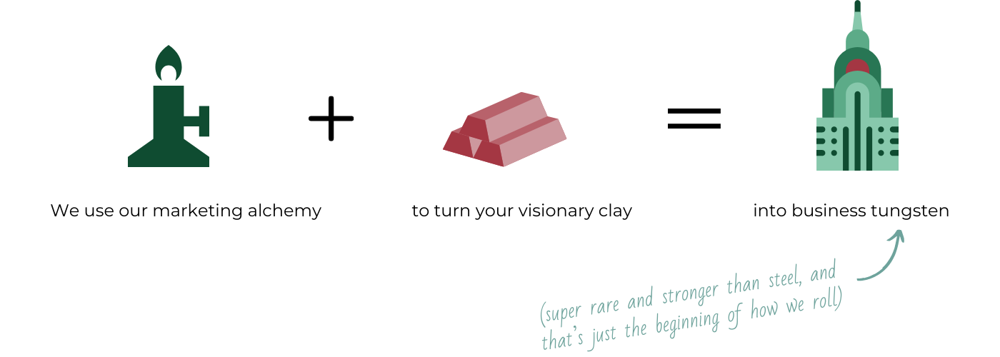 We use our marketing alchemy to turn your visionary clay into business tungsten